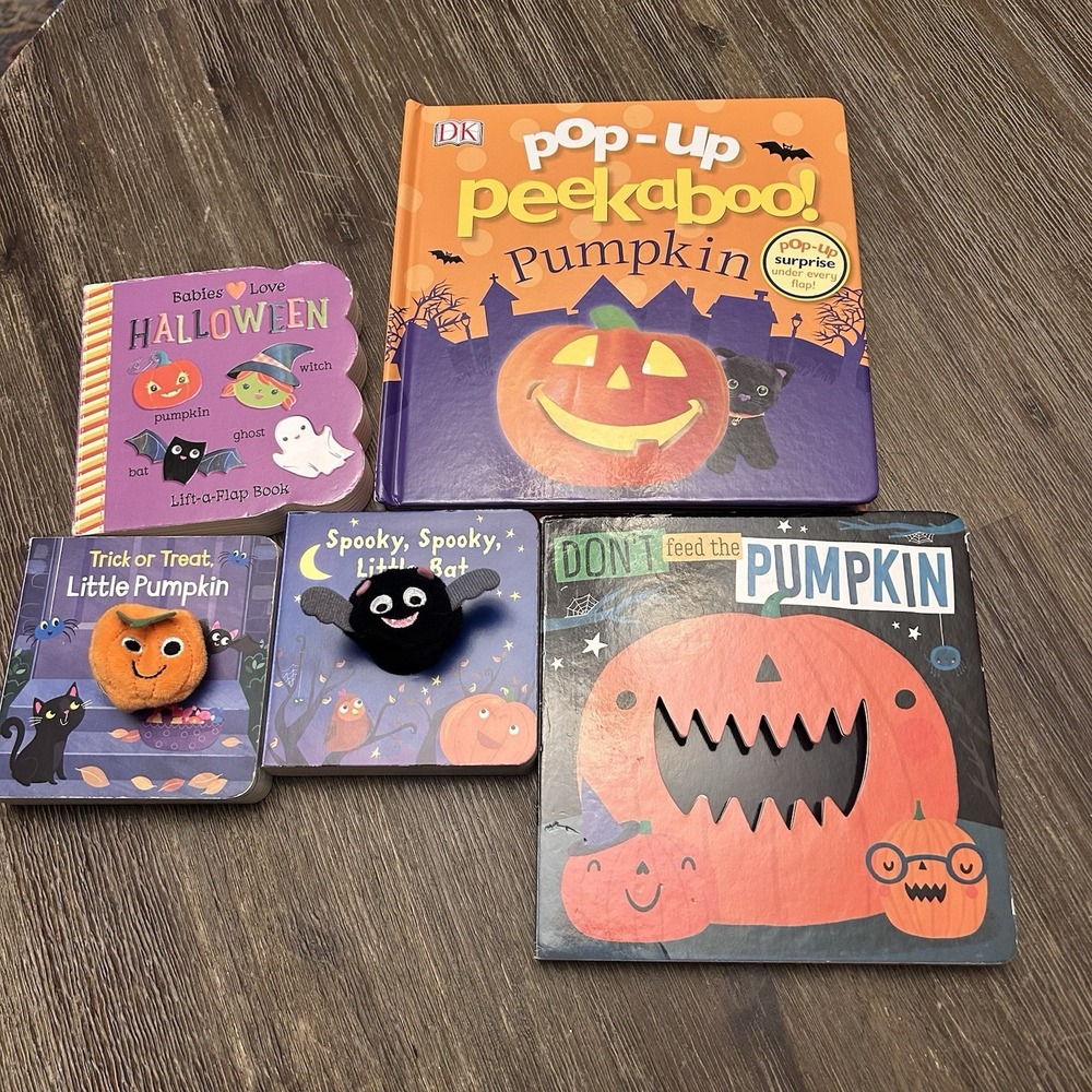 Lot of 5 Pumpkin Halloween Board Books Infant Toddler Pop-up Interactive